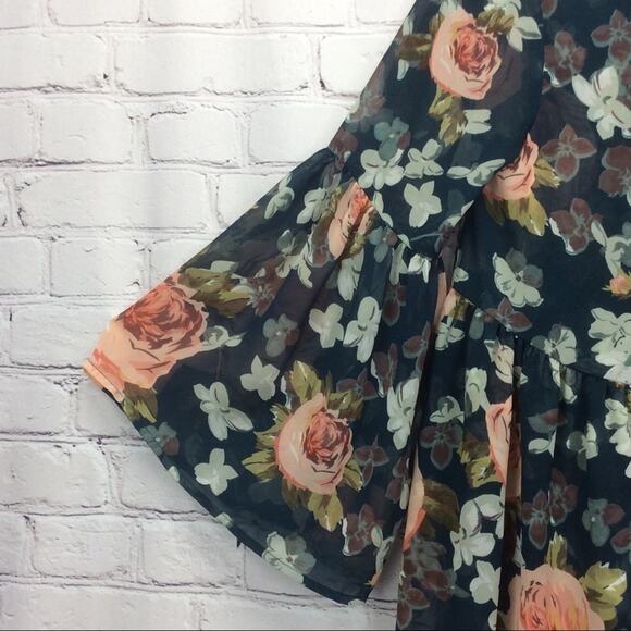 Show Me Your Mumu Poet Top Women's Sz XS Lace Up Boho Peplum Floral Semi Sheer - Picture 6 of 14